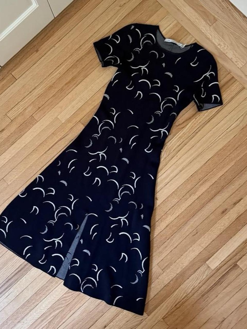 & Other Stories Navy Midi Dress with white Crescent Motif